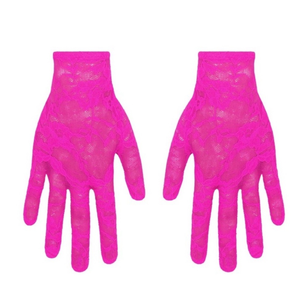 SKIMS Neon Pink Lace Gloves Sheer Stretch Limited Edition Rare Glam NWT